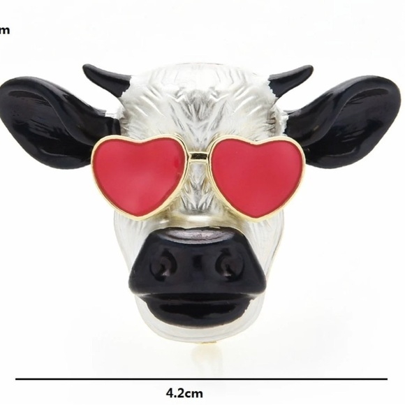 Ox Cow Brooches Women Cute Cartoon Wear Glasses Cow Animal Brooch - Picture 3 of 3